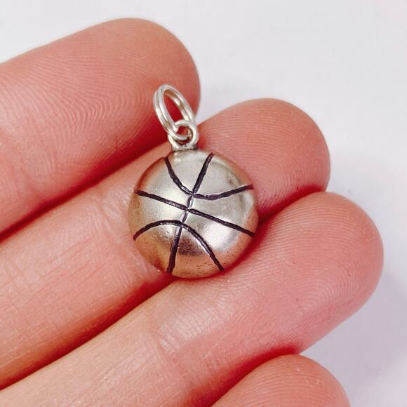 Vintage Sterling Silver Basketball Charm Pendant 1960s Sports Jewelry - Picture 2 of 8